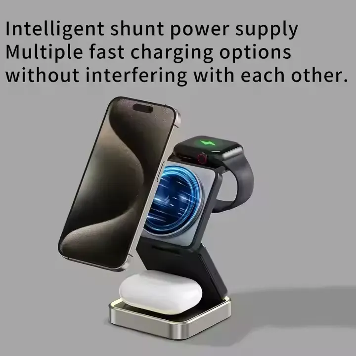 📱3-in-1 Foldable Magnetic Wireless Charger 🌟 iPhone Fast Charging | Watch & AirPods Compatible