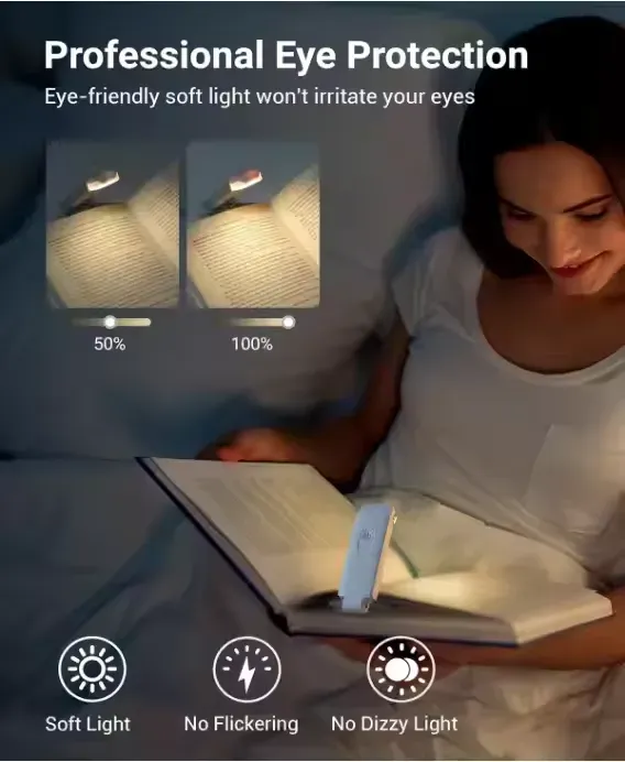 🔆 Foldable USB Book Light – 4000K Natural Glow, Flicker-Free Eye Care & 3-Tone Adjustable