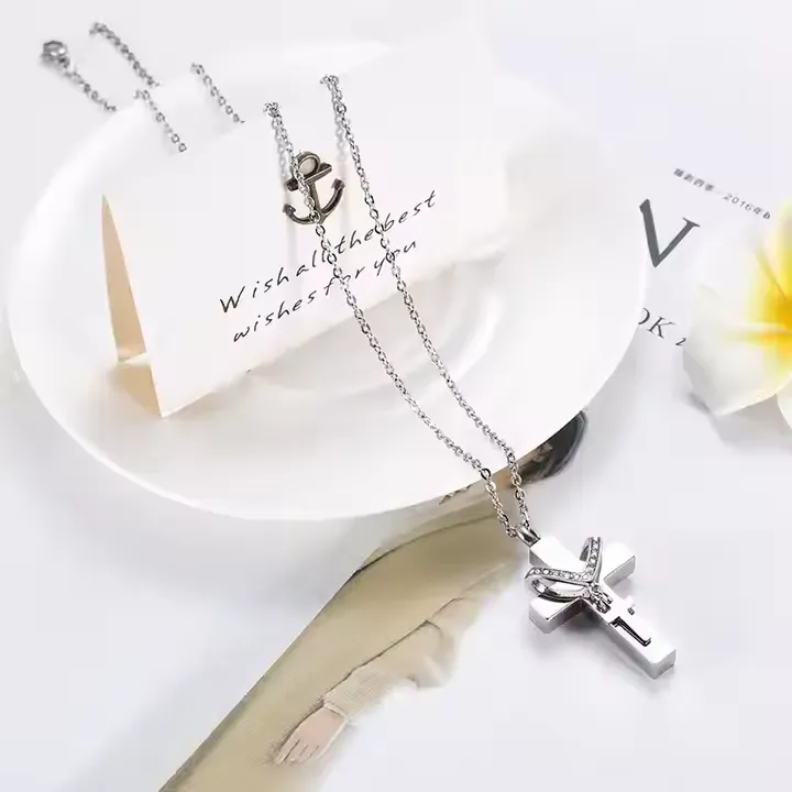 Dual-Layer Stainless Steel Cross Pendant Necklace 💎 Pet Memorial Urn Jewelry