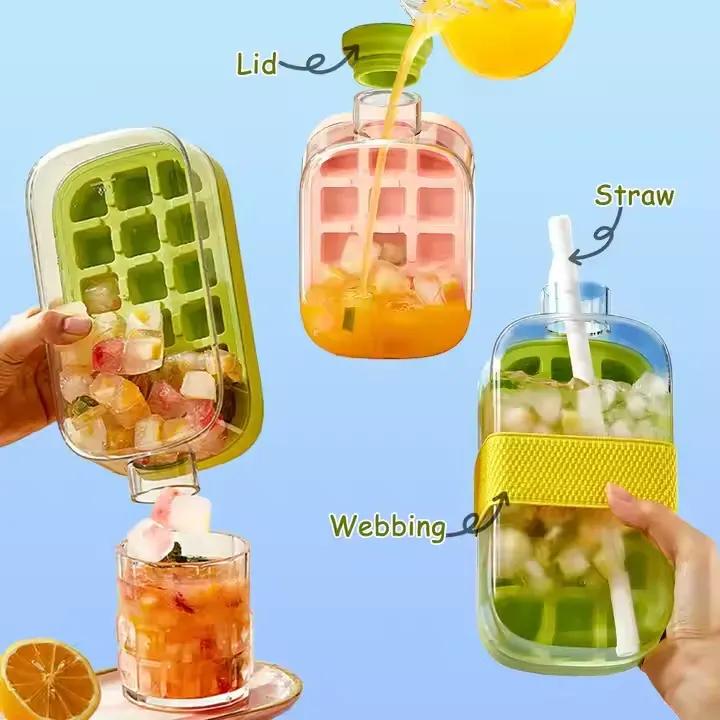 ❄️Press & Pop Ice Cube Tray with Straw Lid | Food-Grade | Leakproof | 1-Touch Hygiene