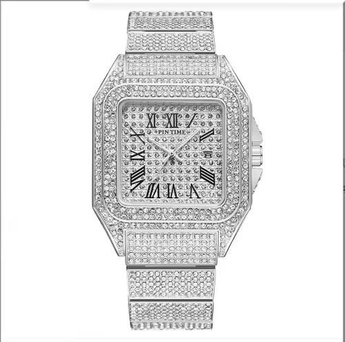 Men's Basic Waterproof Moissanite Watch with Band andDiamond Fashion Ring Watches Custom MechanicalMoissanite Watch