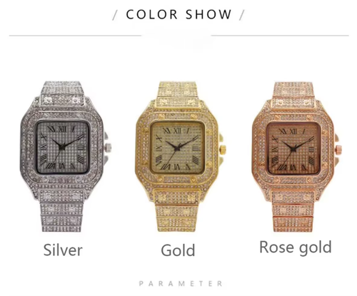 Men's Basic Waterproof Moissanite Watch with Band andDiamond Fashion Ring Watches Custom MechanicalMoissanite Watch