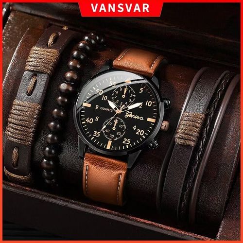 Men Sports Man Business Luxury Watches Set Leather Bracelet Men Quartz Wristwatch Casual Clock Fashion Jewelry Sets