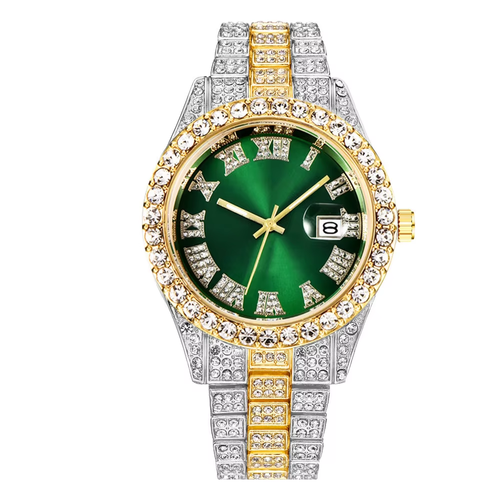 Luxury Custom Bling Hip Hop Fully Iced Out Watches Silver Gold Blue Dial Quartz Diamond Watches Men Wrist YT051