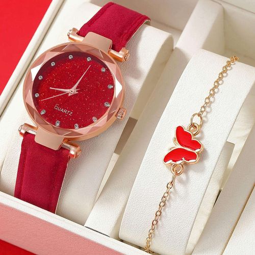 2 Piece Set Luxury Ladies Bracelet Quartz Watch Quartz Watch Bracelet Set Green Dial Simple Rose Gold Mesh Luxury Ladies Watch