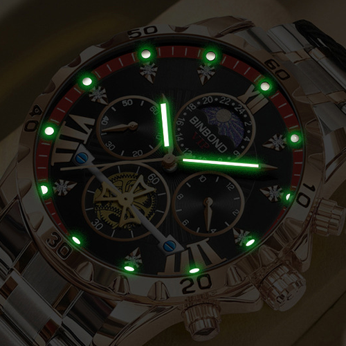 BINBOND B3103 3103 Hot Sales Leisure Business Multi-functional Large Dial Quartz Men Stainless Steel Belt Watch Luminous Watches