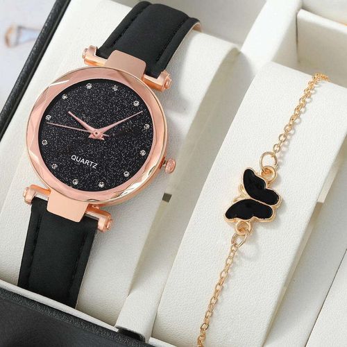 2 Piece Set Luxury Ladies Bracelet Quartz Watch Quartz Watch Bracelet Set Green Dial Simple Rose Gold Mesh Luxury Ladies Watch