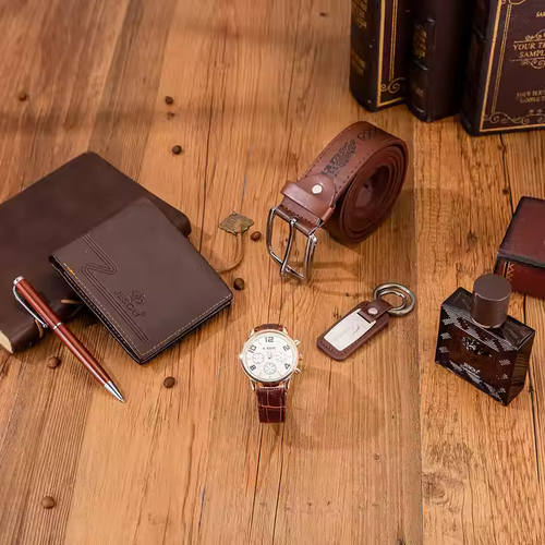 6-piece gift set hot selling luxury men's gift set pen strap wallet watch, business leather strap men's watch set