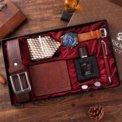 6-piece gift set hot selling luxury men's gift set pen strap wallet watch, business leather strap men's watch set