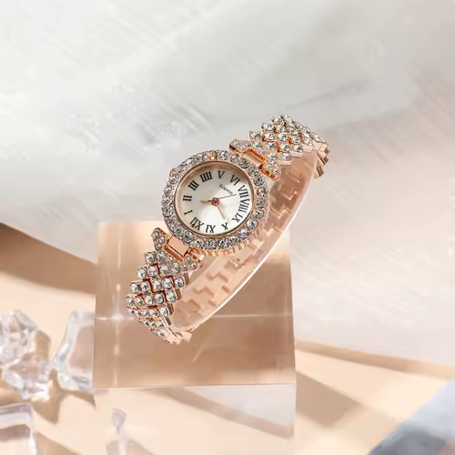 New Full Diamond Alloy Strap Ladies Bracelet Watch Set for Women's Quartz Watch Exquisite Five Piece Set