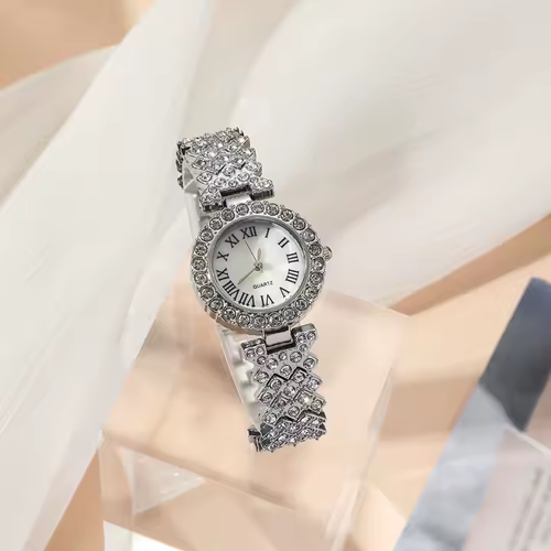 New Full Diamond Alloy Strap Ladies Bracelet Watch Set for Women's Quartz Watch Exquisite Five Piece Set