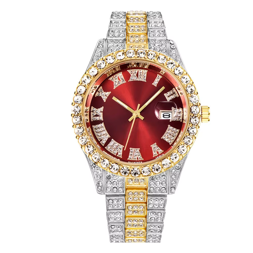 Luxury Custom Bling Hip Hop Fully Iced Out Watches Silver Gold Blue Dial Quartz Diamond Watches Men Wrist YT051