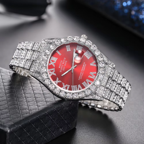 Luxury Fashion Mens Diamond Watch Male Bling Sports Quartz Wristwatch Calendar Clock Men Business Casual Watch