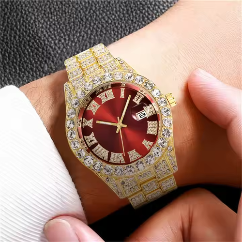 Luxury Custom Bling Hip Hop Fully Iced Out Watches Silver Gold Blue Dial Quartz Diamond Watches Men Wrist YT051