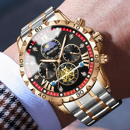 BINBOND B3103 3103 Hot Sales Leisure Business Multi-functional Large Dial Quartz Men Stainless Steel Belt Watch Luminous Watches