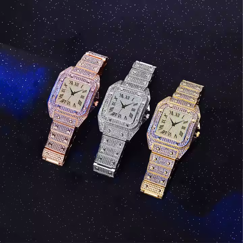 Men's Basic Waterproof Moissanite Watch with Band andDiamond Fashion Ring Watches Custom MechanicalMoissanite Watch