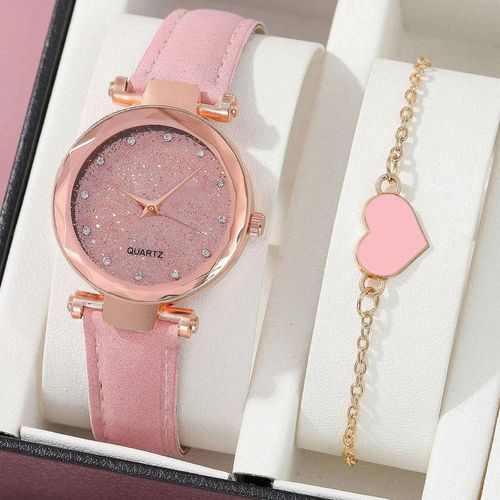 2 Piece Set Luxury Ladies Bracelet Quartz Watch Quartz Watch Bracelet Set Green Dial Simple Rose Gold Mesh Luxury Ladies Watch