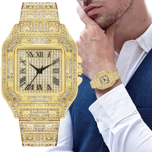 Men's Basic Waterproof Moissanite Watch with Band andDiamond Fashion Ring Watches Custom MechanicalMoissanite Watch