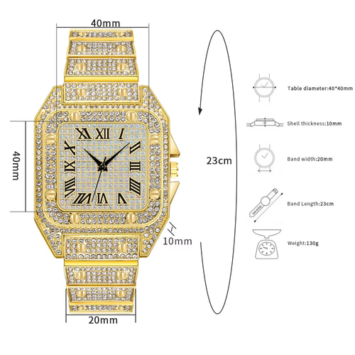 Men's Basic Waterproof Moissanite Watch with Band andDiamond Fashion Ring Watches Custom MechanicalMoissanite Watch