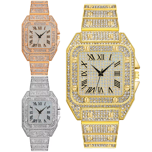 Men's Basic Waterproof Moissanite Watch with Band andDiamond Fashion Ring Watches Custom MechanicalMoissanite Watch