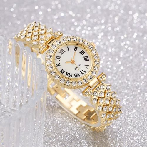 New Full Diamond Alloy Strap Ladies Bracelet Watch Set for Women's Quartz Watch Exquisite Five Piece Set