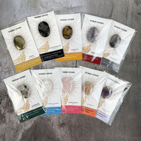WORRY STONE CRYSTALS ON CARD IN PROTECTIVE SLEEVE - YOU CHOOSE THE STONE