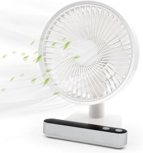 ALLXNOX Oscillating Desk Personal Table Fan Rechargeable USB Battery Strong Airflow Quiet Operation Desk Fan Speed Adjustable Head 360°Rotatable with LED Display for Bedroom(7200mAh Battery, White)