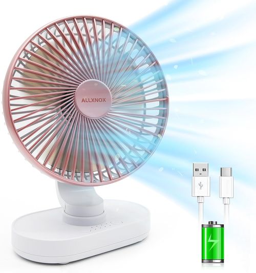 ALLXNOX Small Oscillating Desk Table Fan Rechargeable 4 Speeds Levels 4000Mah Battery With Strong Airflow Quiet Operation For Home Office Bedroom Travel Camping Table And Desktop (Rose Gold)