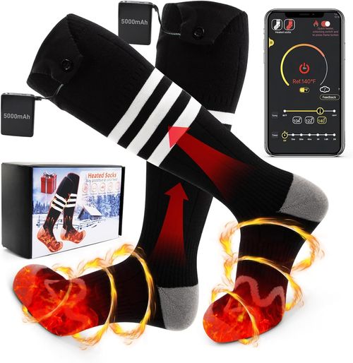 Heated Socks for Men Women, Rechargeable 5000mAh Battery Electric Heated Socks Washable Winter Socks for Foot Warmer Skiing Camping Hiking