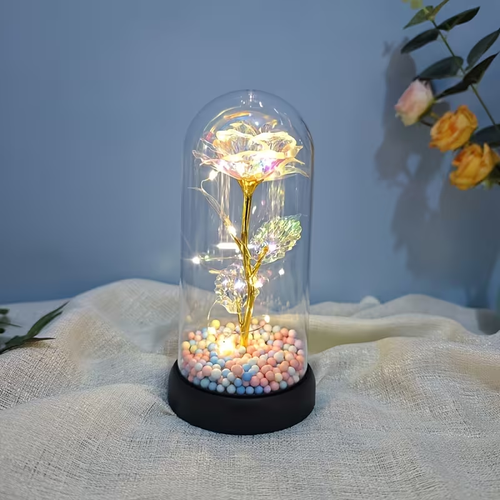 1pc Glow-in-the-Dark Rose Flower Decoration with LED-like Glow - Elegant Tabletop Centerpiece in Clear Dome, Battery-Powered (AAA Not Included) - Perfect Gift for Valentine's