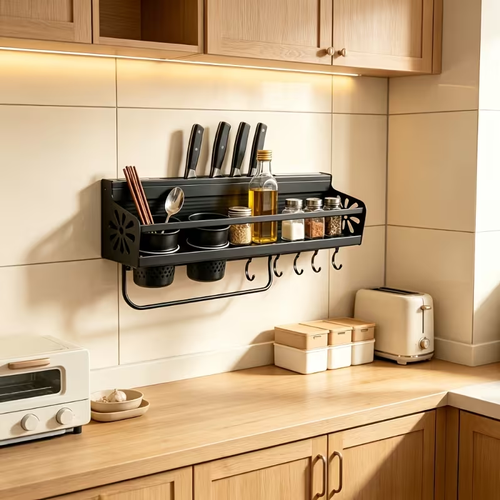Multi-Functional Wall-Mounted Kitchen Storage Rack