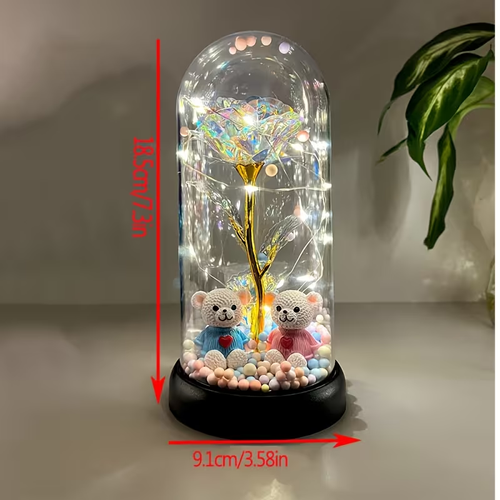 1pc Glow-in-the-Dark Rose Flower Decoration with LED-like Glow - Elegant Tabletop Centerpiece in Clear Dome, Battery-Powered (AAA Not Included) - Perfect Gift for Valentine's