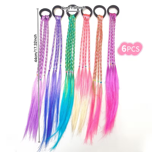 6pcs Set of Colorful Braided Hair Ties for