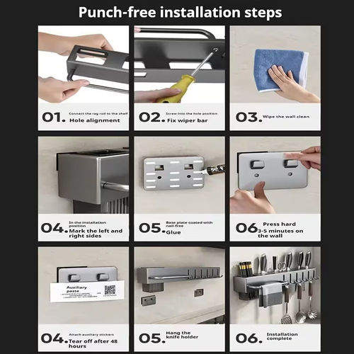 Multi-Functional Wall-Mounted Kitchen Storage Rack