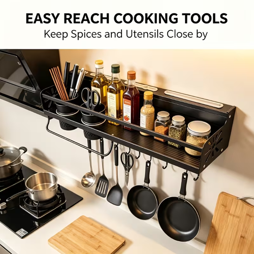 Multi-Functional Wall-Mounted Kitchen Storage Rack