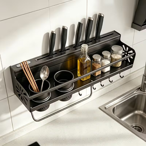 Multi-Functional Wall-Mounted Kitchen Storage Rack