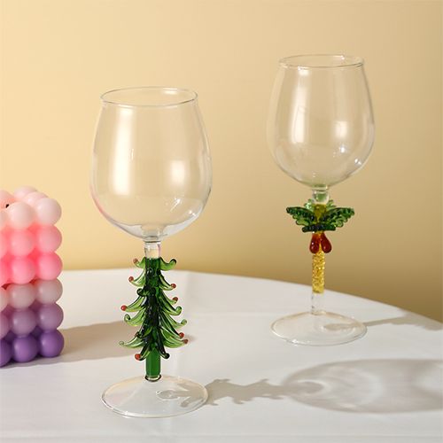 10.6oz,Wine Glasses,Crystal White Wine Glasses,Red Wine Glass Set,Handmade Creative Christmas Tree & Coconut Tree Glass Cup,Long Stem Wine Glasses,Clear Lead-Free Premium Blown Glassware