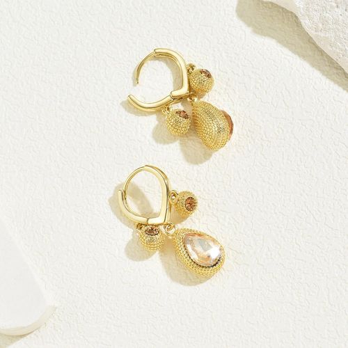 Gold-Tone Textured Durian-Shaped Hoop Earrings with Teardrop Gem Accents