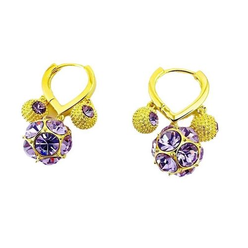 Women's Gold-Tone Purple Crystal Ball Drop Huggie Earrings - Sparkly Fashion Jewelry