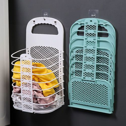 Hanging plastic space - saving laundry basket, foldable, foldable laundry basket, wall - mounted, foldable bathroom storage basket