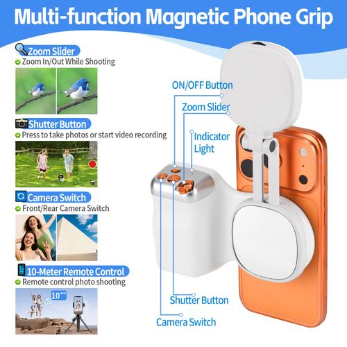 Magnetic Phone Camera Grip, Selfie Handle Snap for iPhone Magsafe Android