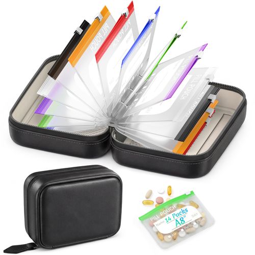A8 Waterproof Pill Pouch Set, Reusable Portable Medicine Organizer, Zippered Pill Storage for Fish Oils, Vitamins