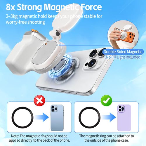 Magnetic Phone Camera Grip, Selfie Handle Snap for iPhone Magsafe Android