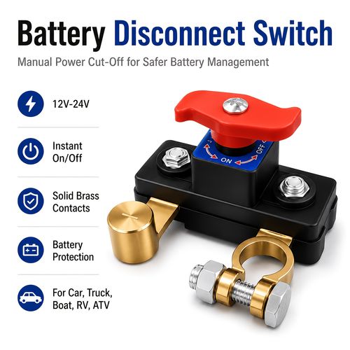 Car Battery Power Cut-Off Switch Breaker, 12V-24V Battery Isolator Shut Off Switch