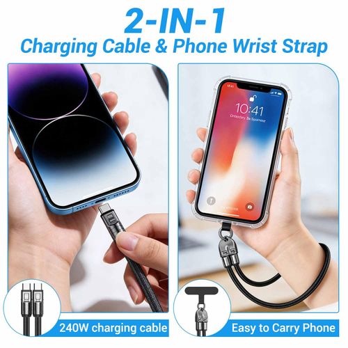 2-in-1 USB-C Phone Wrist Lanyard Cable