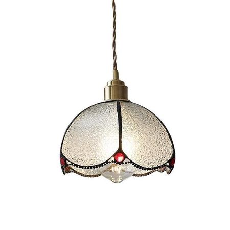 Retro Stained Glass  Pendant Light-Ruby&Transparent