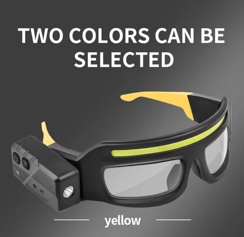 Multifunctional glasses light, TYPE-C charging, warning headlamp, compact and portable, with motion sensor.