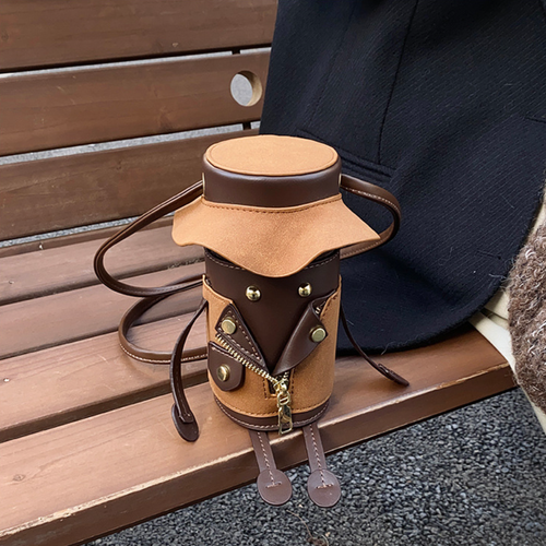 New Lady Funny Mini Bucket Bag Zipper Jacket PU Leather Chain Shoulder Crossbody Bag Mobile Phone Purses Rivet Sac Candy Pattern