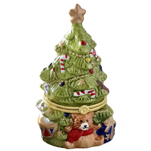 Cute Christmas Tree Scented Candle in Vintage Ceramic Jar, Long-Lasting Fragrance, Indoor Christmas Decor