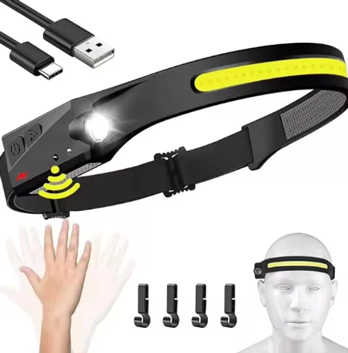 Silicone Induction Headlamp with High Brightness, High Lumen, Rechargeable Long Battery Life, COB Outdoor Camping and Cycling Head-Mounted Light